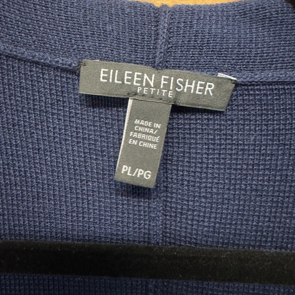 Eileen Fisher Petite Navy Blue Silk Organic Cotton Open Front Cardigan PL